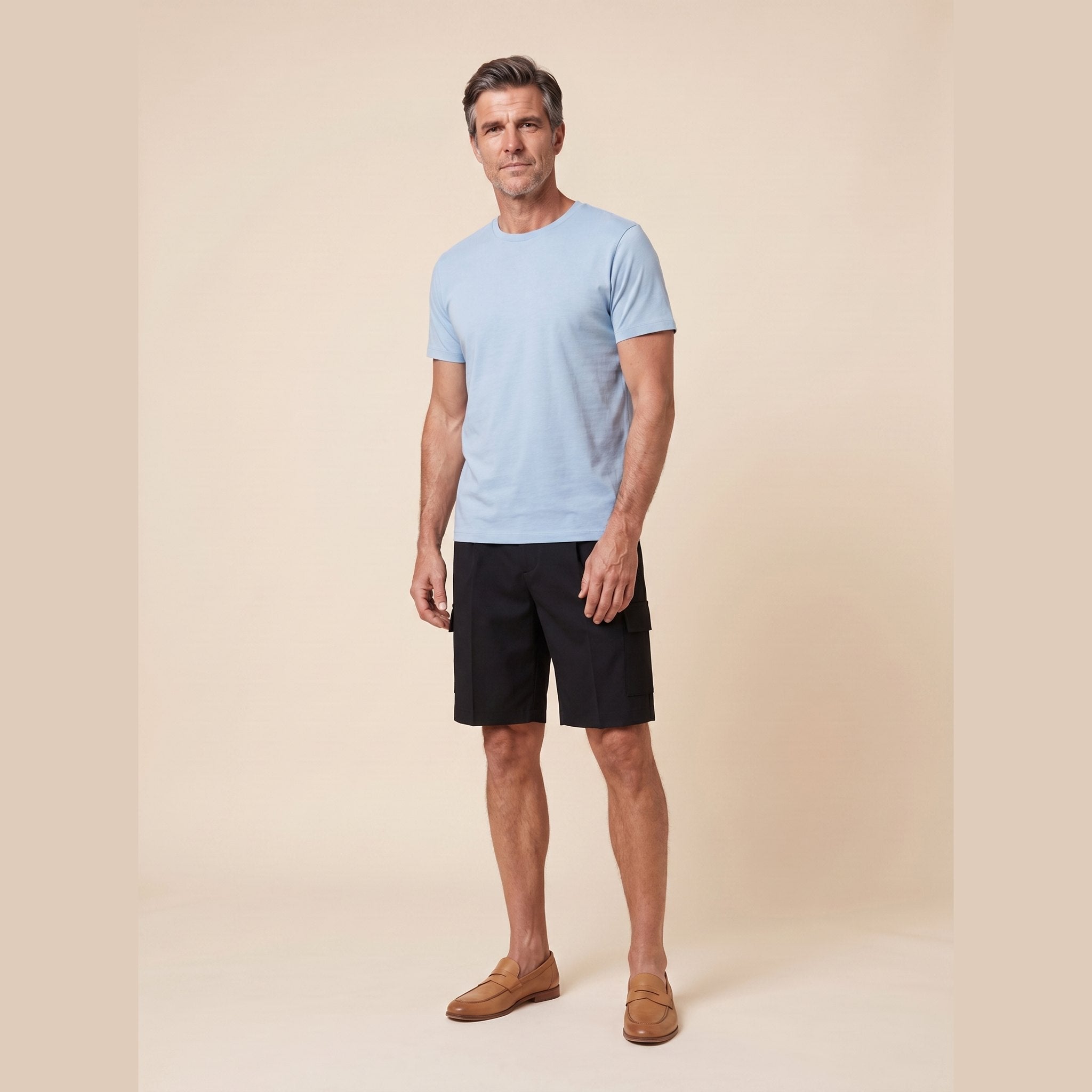 Caden Men's Cargo Shorts | Black Stretch Wool, Relaxed Fit, Multiple Pockets