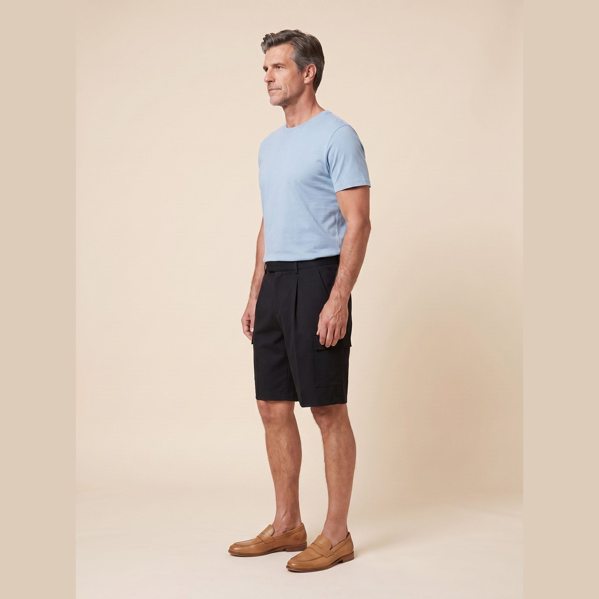 Caden Men's Cargo Shorts | Black Stretch Wool, Relaxed Fit, Multiple Pockets