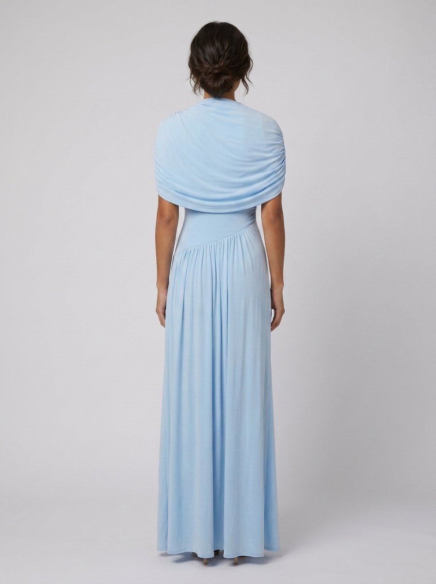 Catherine | Maxi Dress Asymmetrical Pleated, Baby-Blue Long Dress for Women