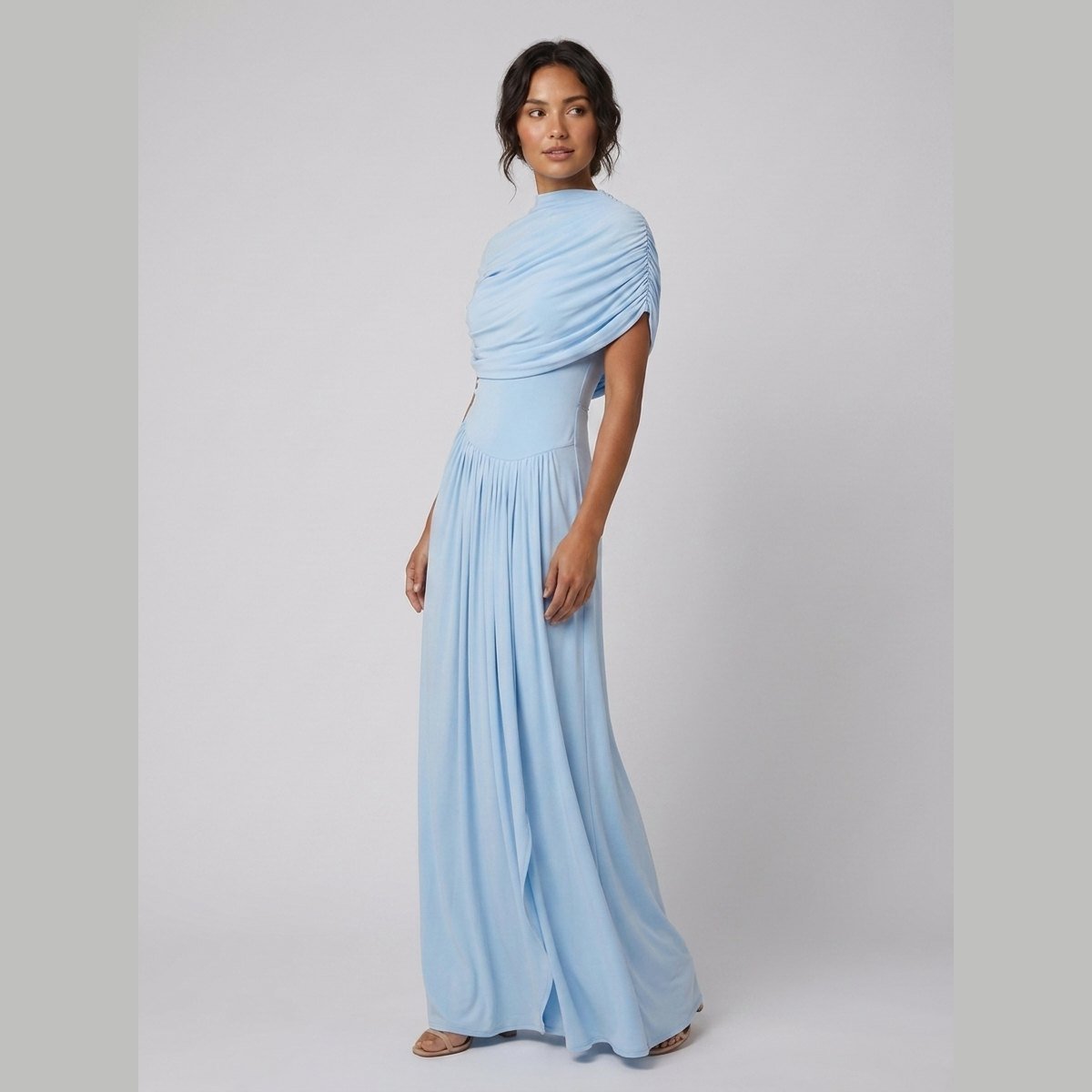 Catherine | Maxi Dress Asymmetrical Pleated, Baby-Blue Long Dress for Women