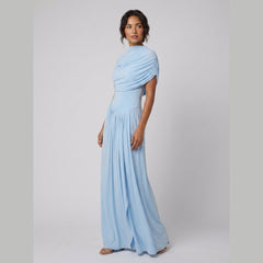 Catherine | Maxi Dress Asymmetrical Pleated, Baby-Blue Long Dress for Women