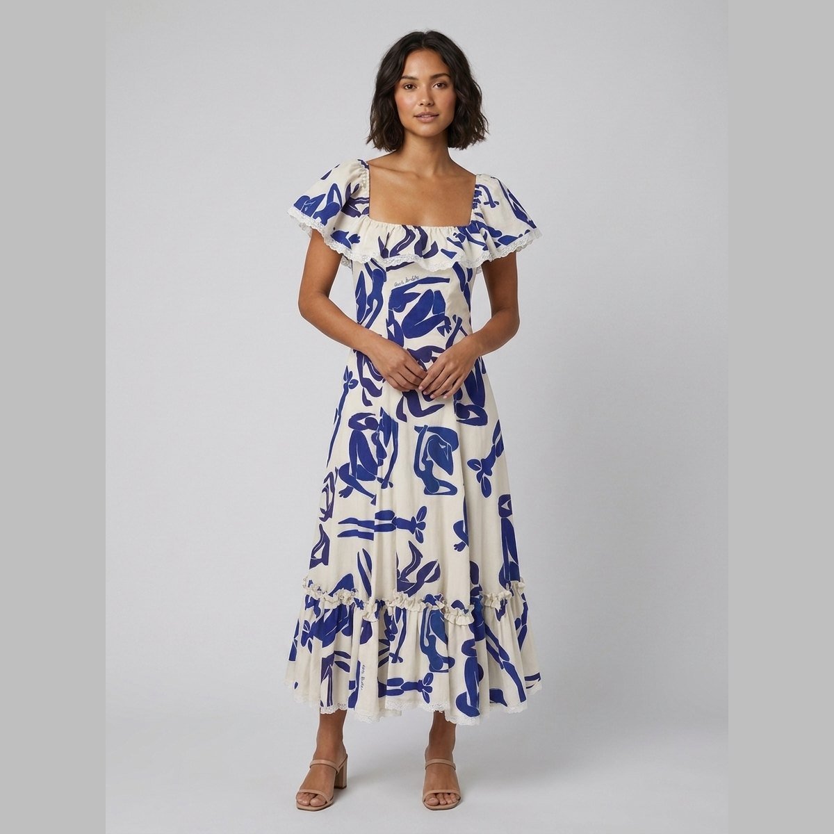 Celeste | Midi Dress Sheer Cotton Gauze, Corseted Back for Summer Weddings