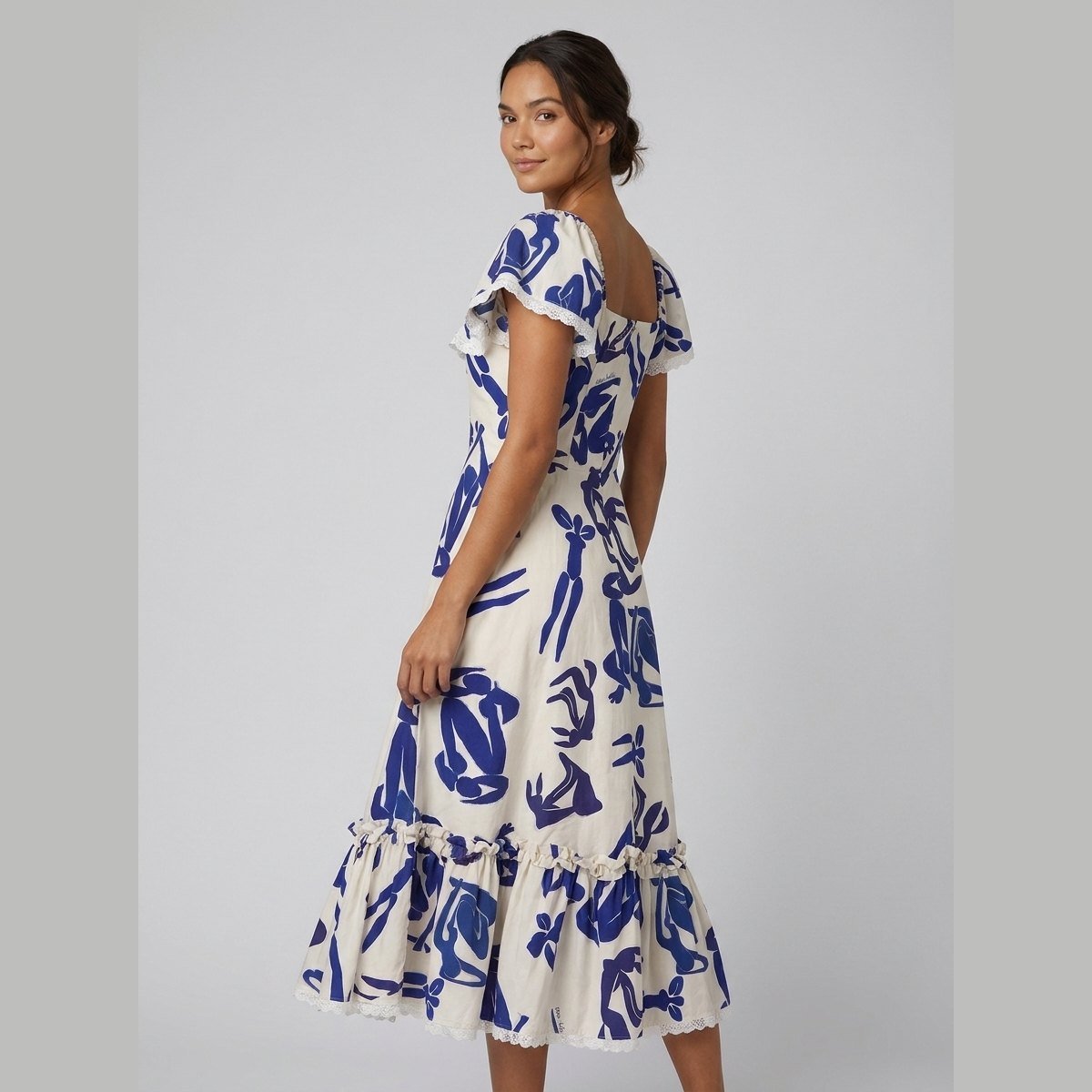 Celeste | Midi Dress Sheer Cotton Gauze, Corseted Back for Summer Weddings