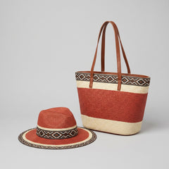 Chic Floppy Hat & Handbag Set | Durable Straw Woven, Patchwork Design