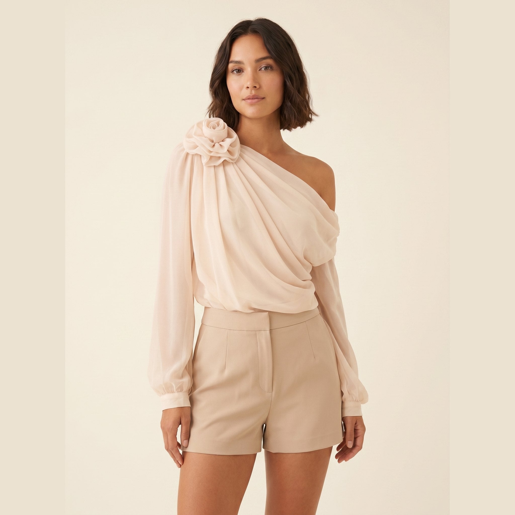 Chic | One Shoulder Blouse Asymmetrical Chiffon Design, Regular Fit