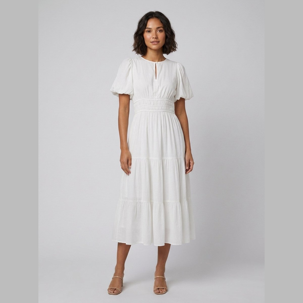 Citrine | Women's Dress Lightweight Cotton Midi with Balloon Sleeves