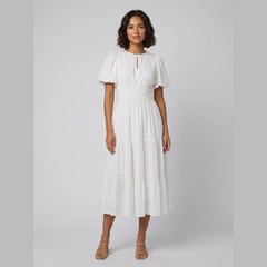 Citrine | Women's Dress Lightweight Cotton Midi with Balloon Sleeves