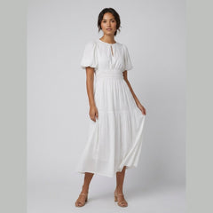 Citrine | Women's Dress Lightweight Cotton Midi with Balloon Sleeves