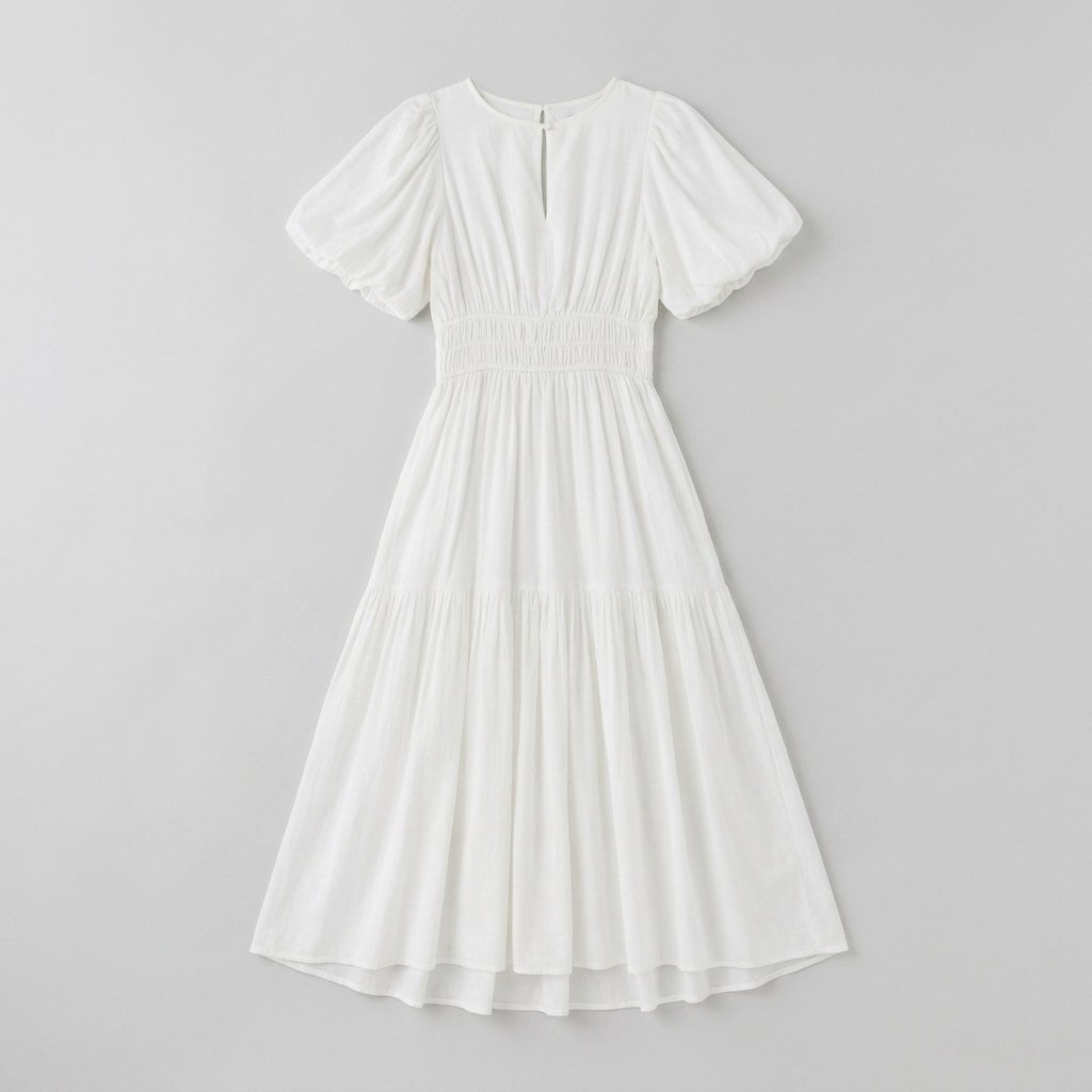 Citrine | Women's Dress Lightweight Cotton Midi with Balloon Sleeves
