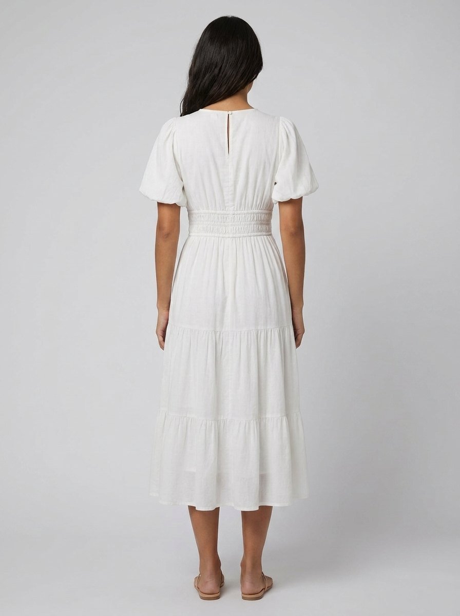 Citrine | Women's Dress Lightweight Cotton Midi with Balloon Sleeves
