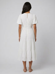 Citrine | Women's Dress Lightweight Cotton Midi with Balloon Sleeves