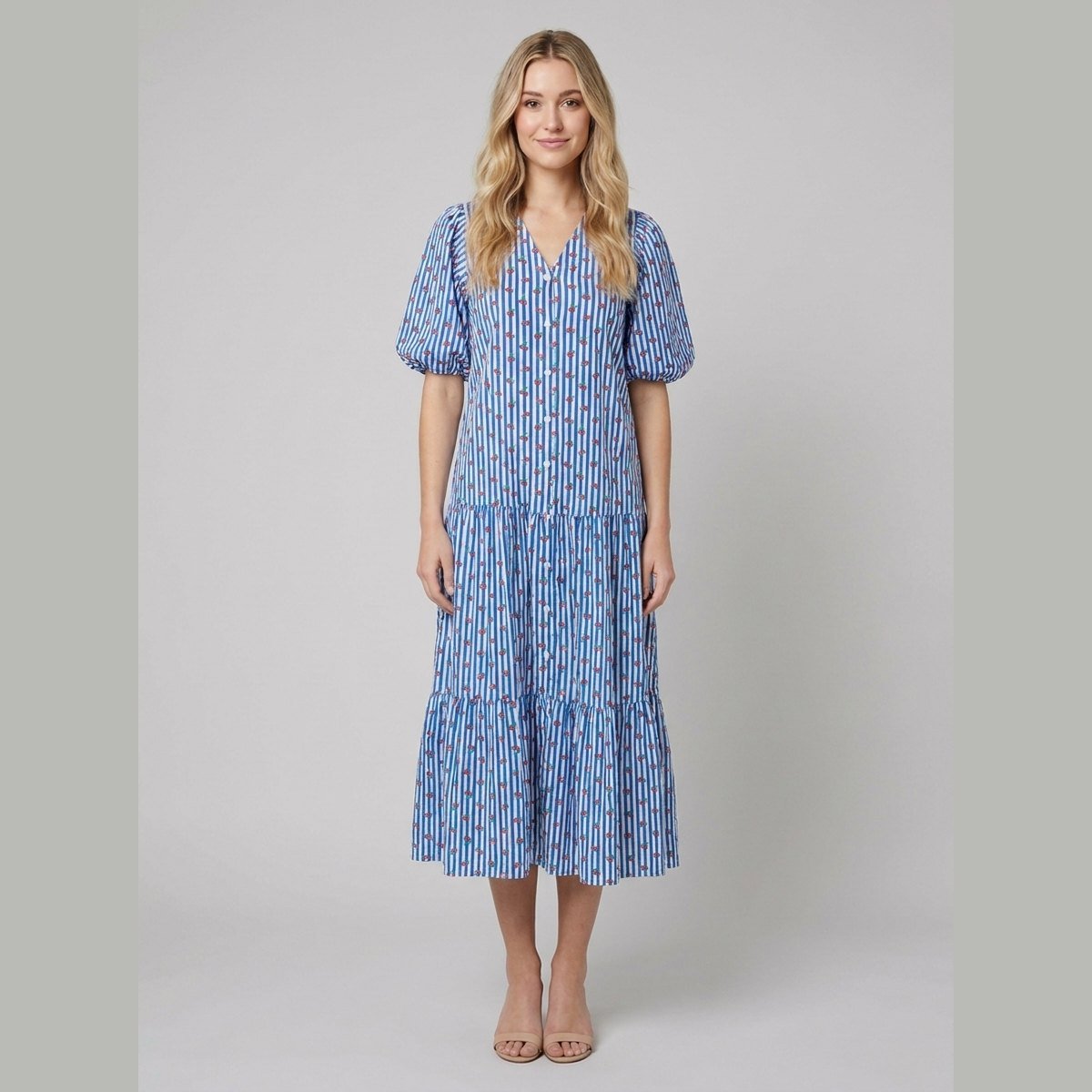 Citrus | Tara Dress Lightweight Cotton Sundress with V-Neckline and Balloon Sleeves