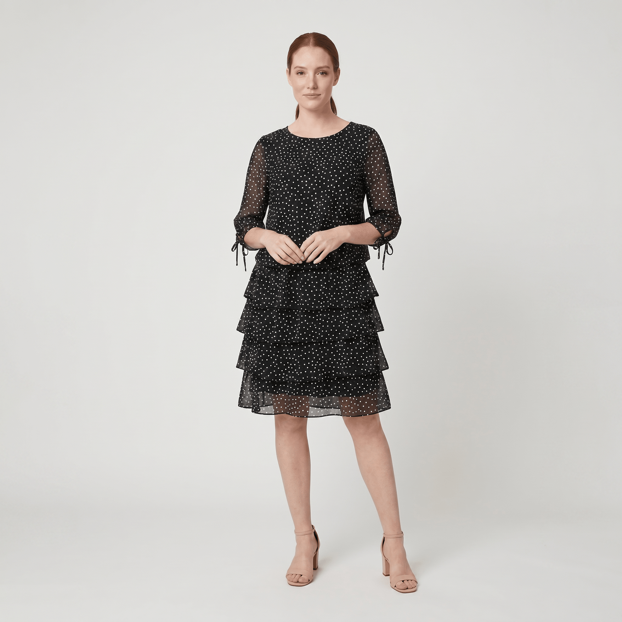 Cleo Classic Dress | Elegant Polka Dot Layered Design