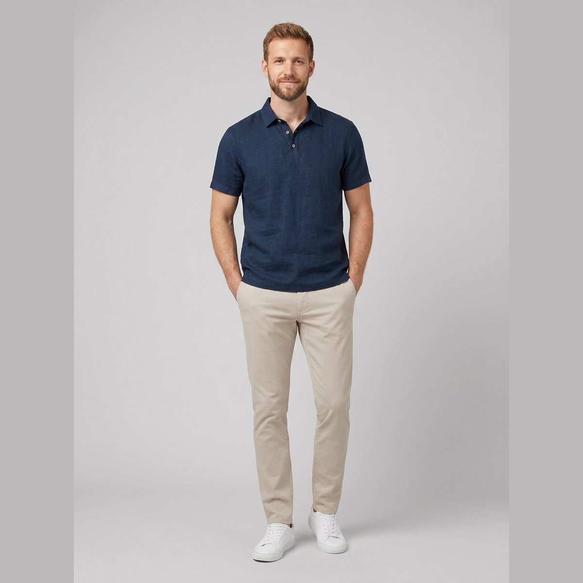 Cobalt | Men's Polo Shirt Breathable Linen, Classic Fit