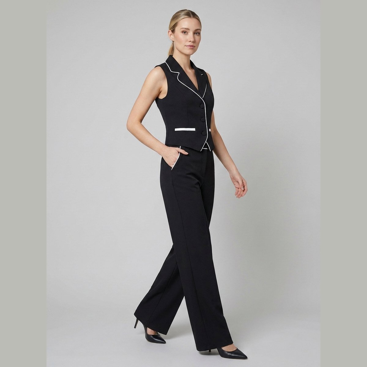 Cora Blazer Set for Women | Regular Fit, Contrast Piping, Slight Stretch