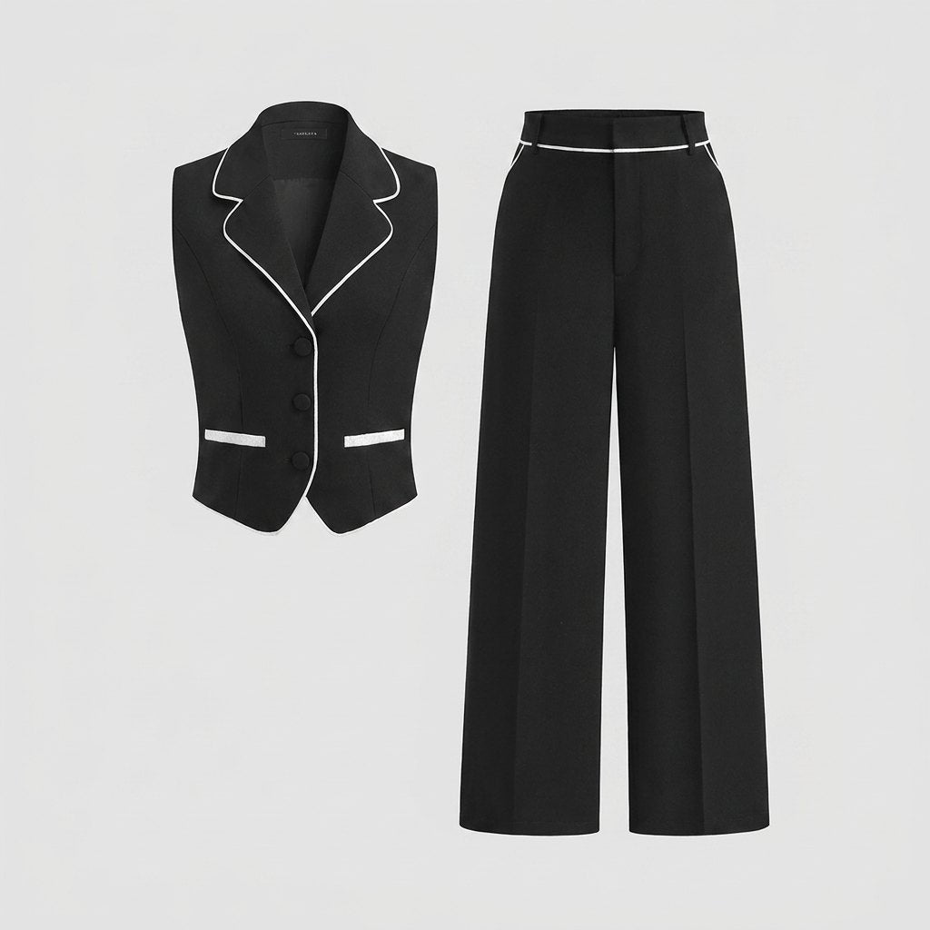 Cora Blazer Set for Women | Regular Fit, Contrast Piping, Slight Stretch