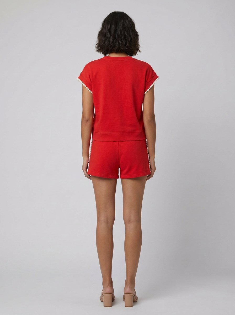 Cora | Cotton Set Scalloped Trim Top & Drawstring Shorts