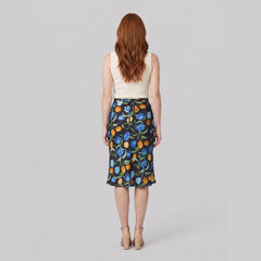Cora Midi Skirt | Black Floral Print, Bias Cut, Flattering Fit