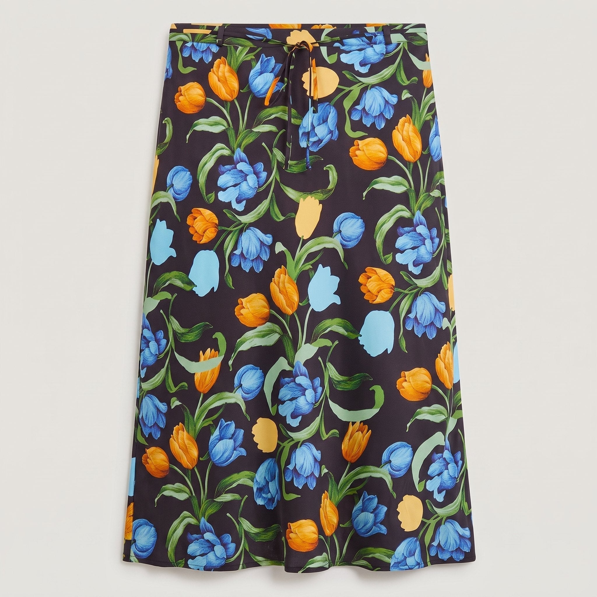 Cora Midi Skirt | Black Floral Print, Bias Cut, Flattering Fit