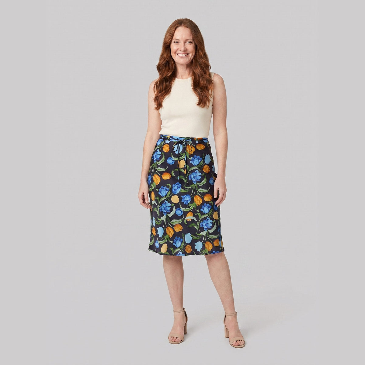 Cora Midi Skirt | Black Floral Print, Bias Cut, Flattering Fit