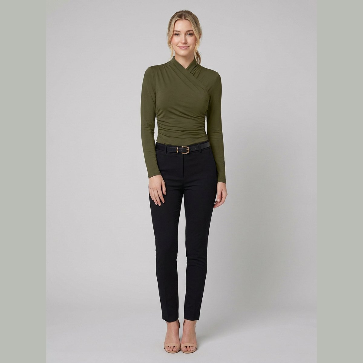 Cora | Women's T Shirt Cross-Over Collar, Slim Fit
