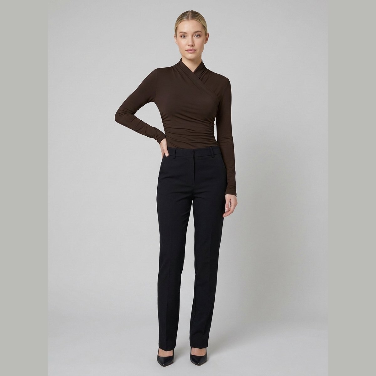 Cora | Women's T Shirt Cross-Over Collar, Slim Fit