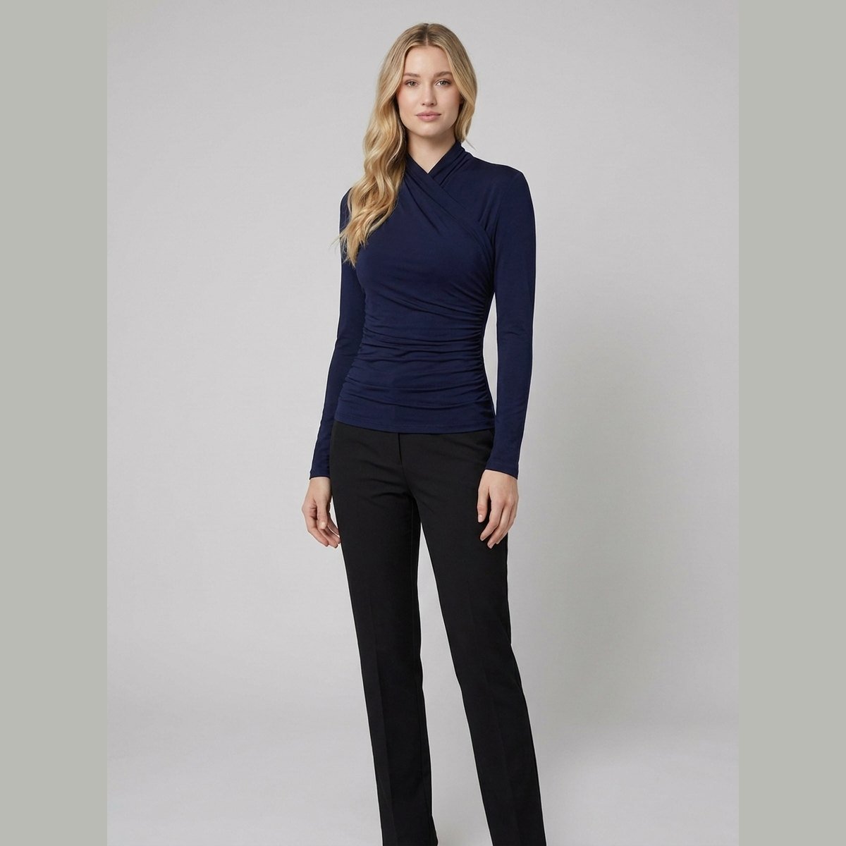 Cora | Women's T Shirt Cross-Over Collar, Slim Fit