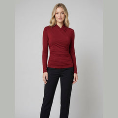 Cora | Women's T Shirt Cross-Over Collar, Slim Fit