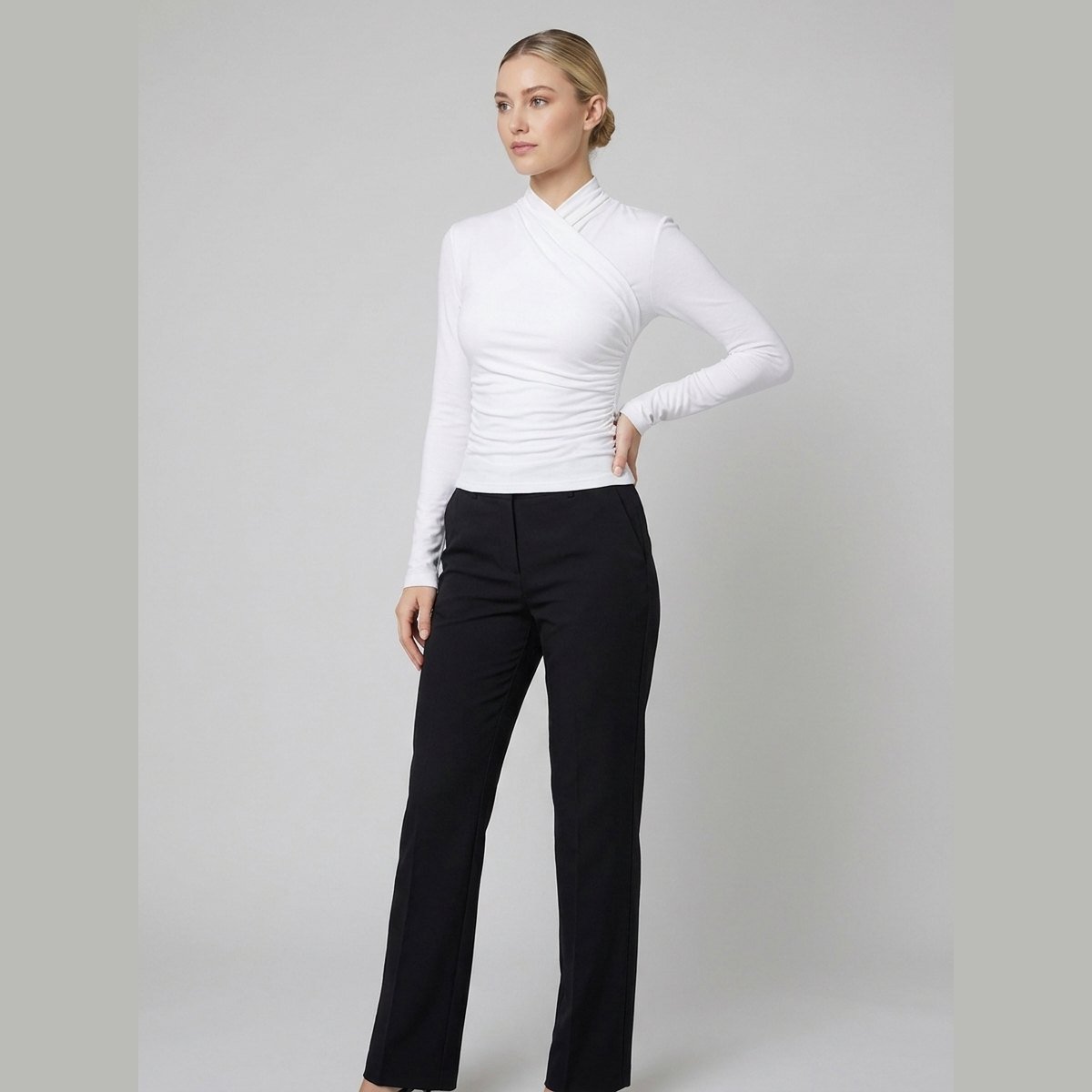Cora | Women's T Shirt Cross-Over Collar, Slim Fit
