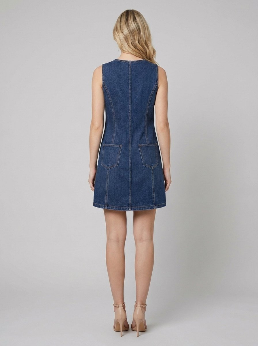 Daisy | Denim Dress Sleeveless, Collarless with Pockets for Women