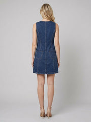 Daisy | Denim Dress Sleeveless, Collarless with Pockets for Women