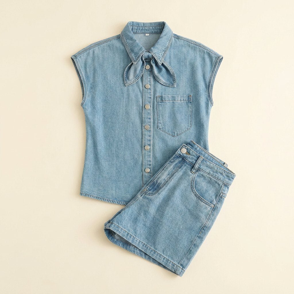 Daisy | Denim Blouse & Shorts Set Comfortable Cotton Blend for Girls Clothing