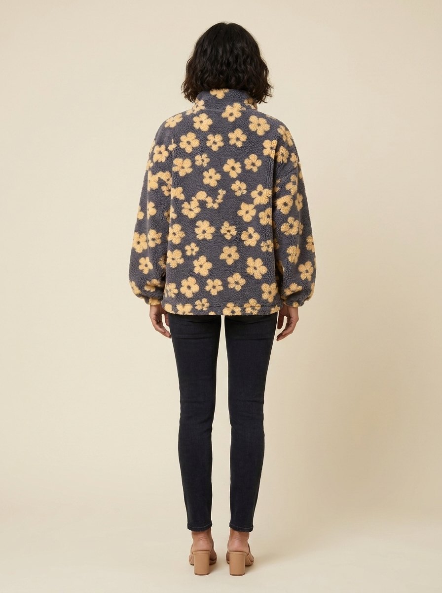 Daisy Oversized Sweater | Ultra-Soft Sherpa Fleece, Boho Floral Design