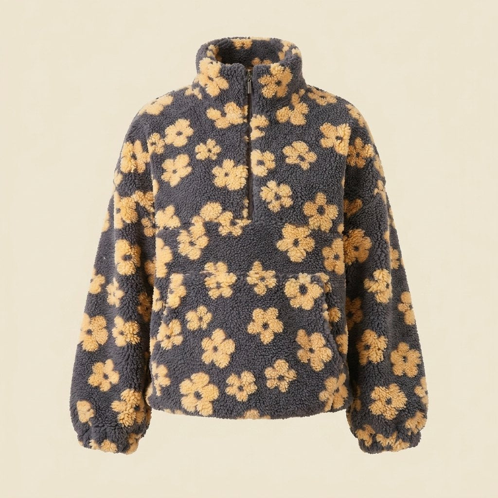 Daisy Oversized Sweater | Ultra-Soft Sherpa Fleece, Boho Floral Design