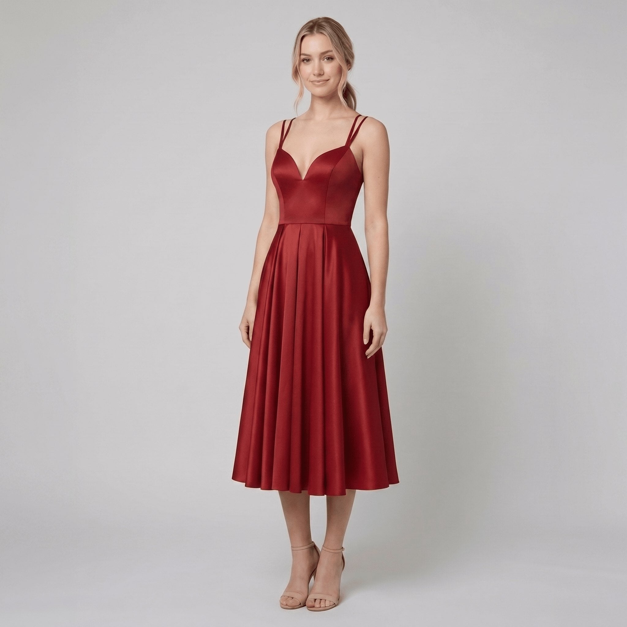 Dalia | Midi Dress Deep V Neck, A-Line Skirt, Lightweight Fabric