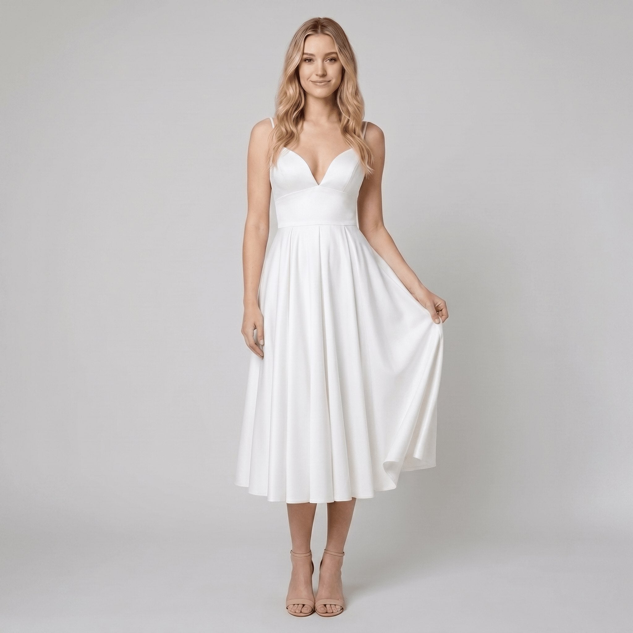 Dalia | Midi Dress Deep V Neck, A-Line Skirt, Lightweight Fabric