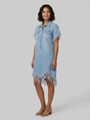 Dara | Denim Dress Vintage Loose Fit, Mini Length with Tassel Details