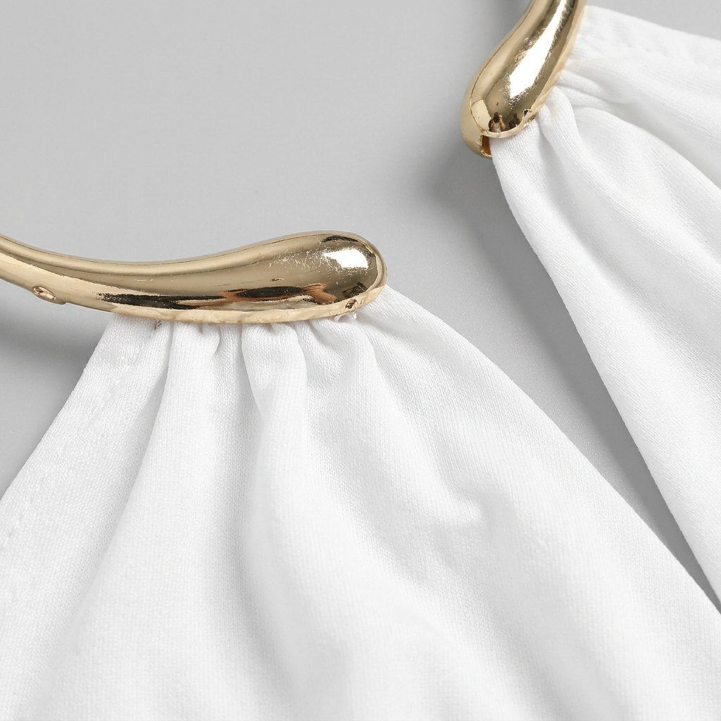 Dare | Cowl Halter Neck Top Metallic Backless Design, Relaxed Fit