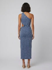 Dazzle | Midi Dress One Shoulder, Asymmetrical Cut-Out, Denim