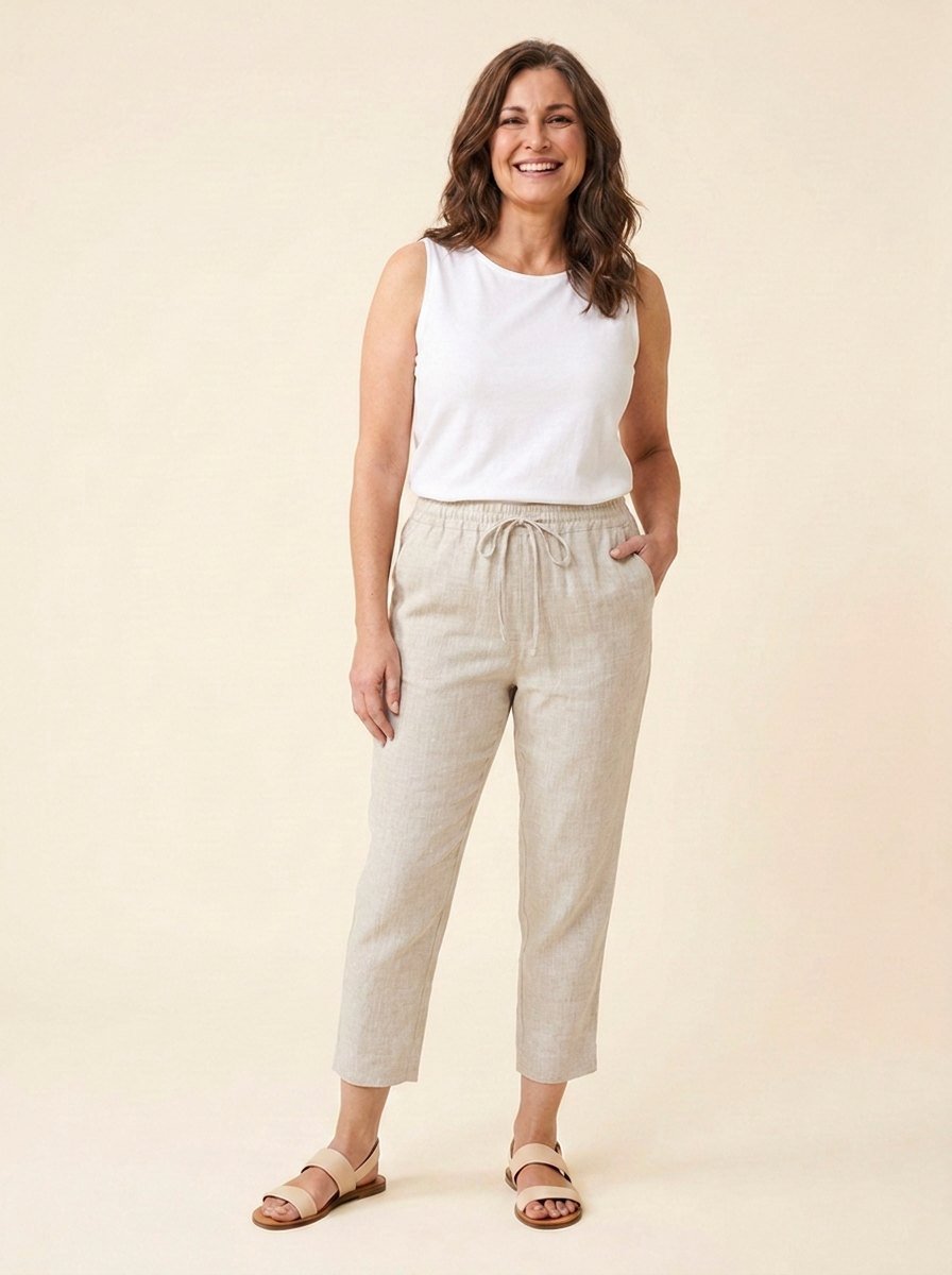 Dazzle | Linen Pants Women Relaxed Fit, White Ankle Length