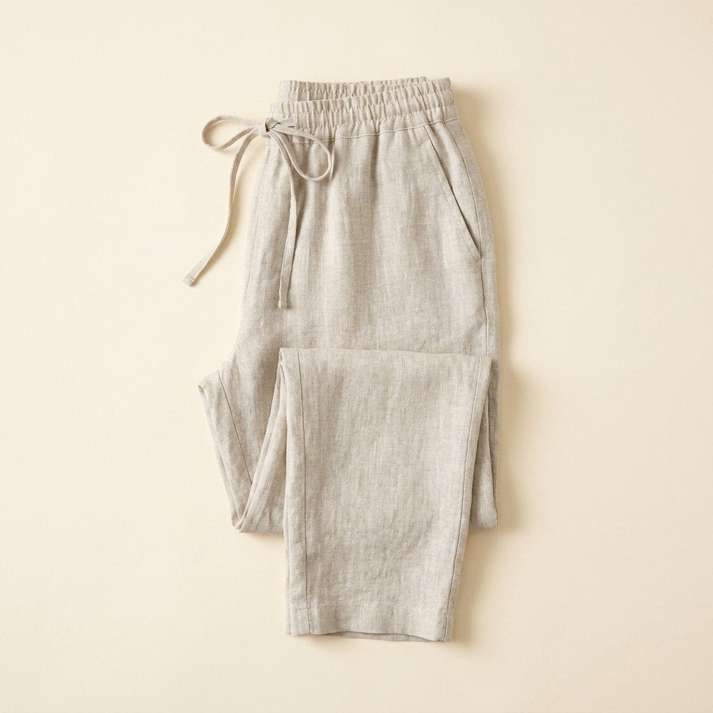Dazzle | Linen Pants Women Relaxed Fit, White Ankle Length
