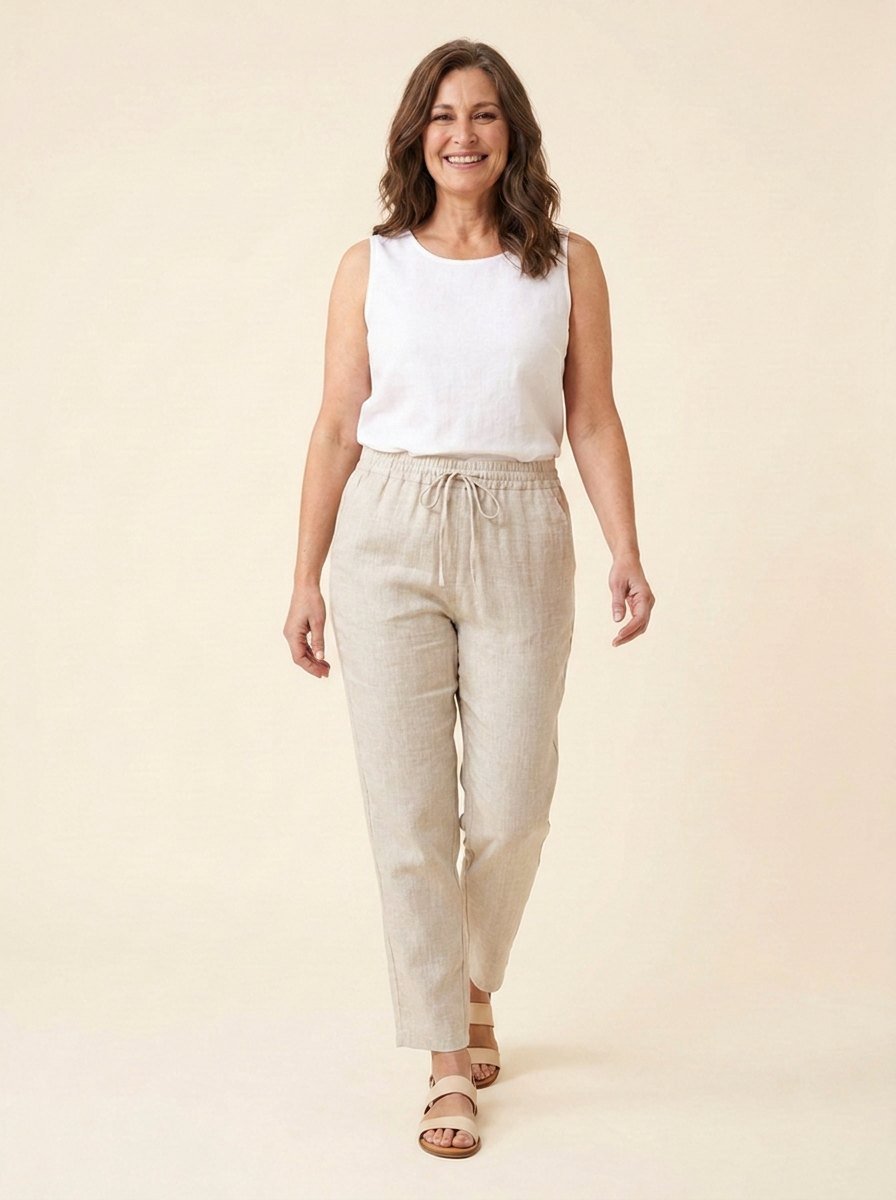 Dazzle | Linen Pants Women Relaxed Fit, White Ankle Length