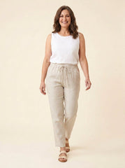 Dazzle | Linen Pants Women Relaxed Fit, White Ankle Length