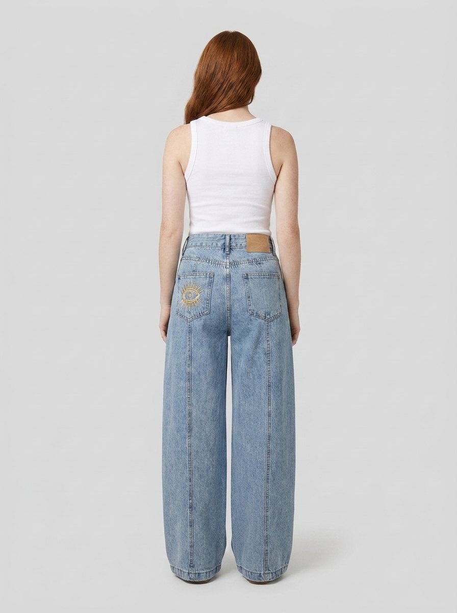 Dazzle | Wide Leg Jeans Denim with Metallic Decor