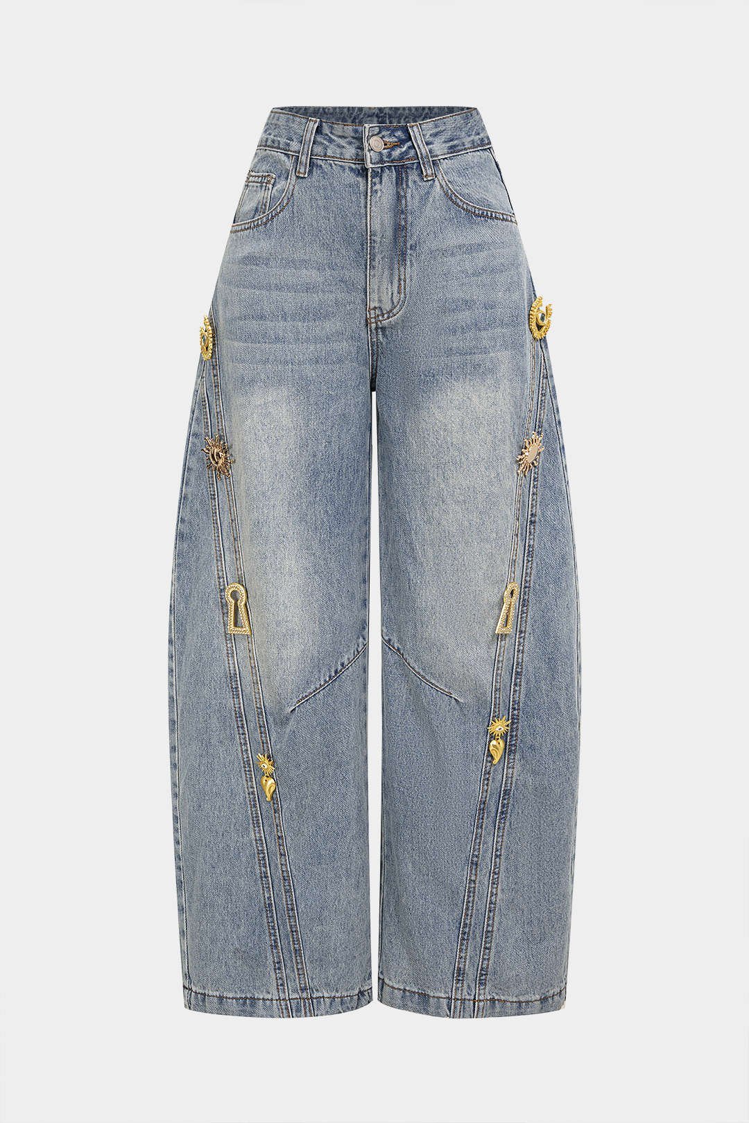 Dazzle | Wide Leg Jeans Denim with Metallic Decor