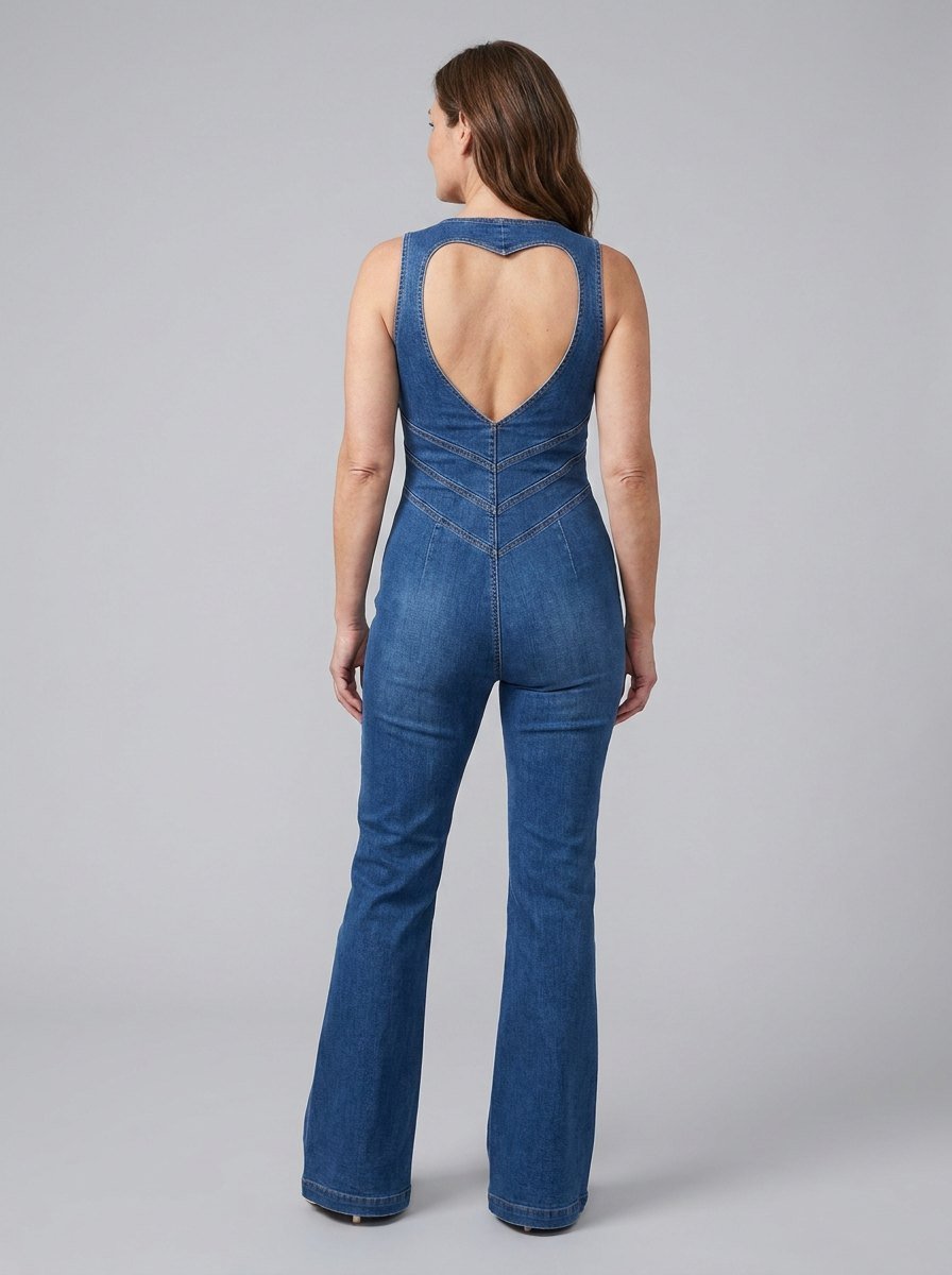 Diva | Denim Jumpsuit Fitted, V-Neck, Flared Legs