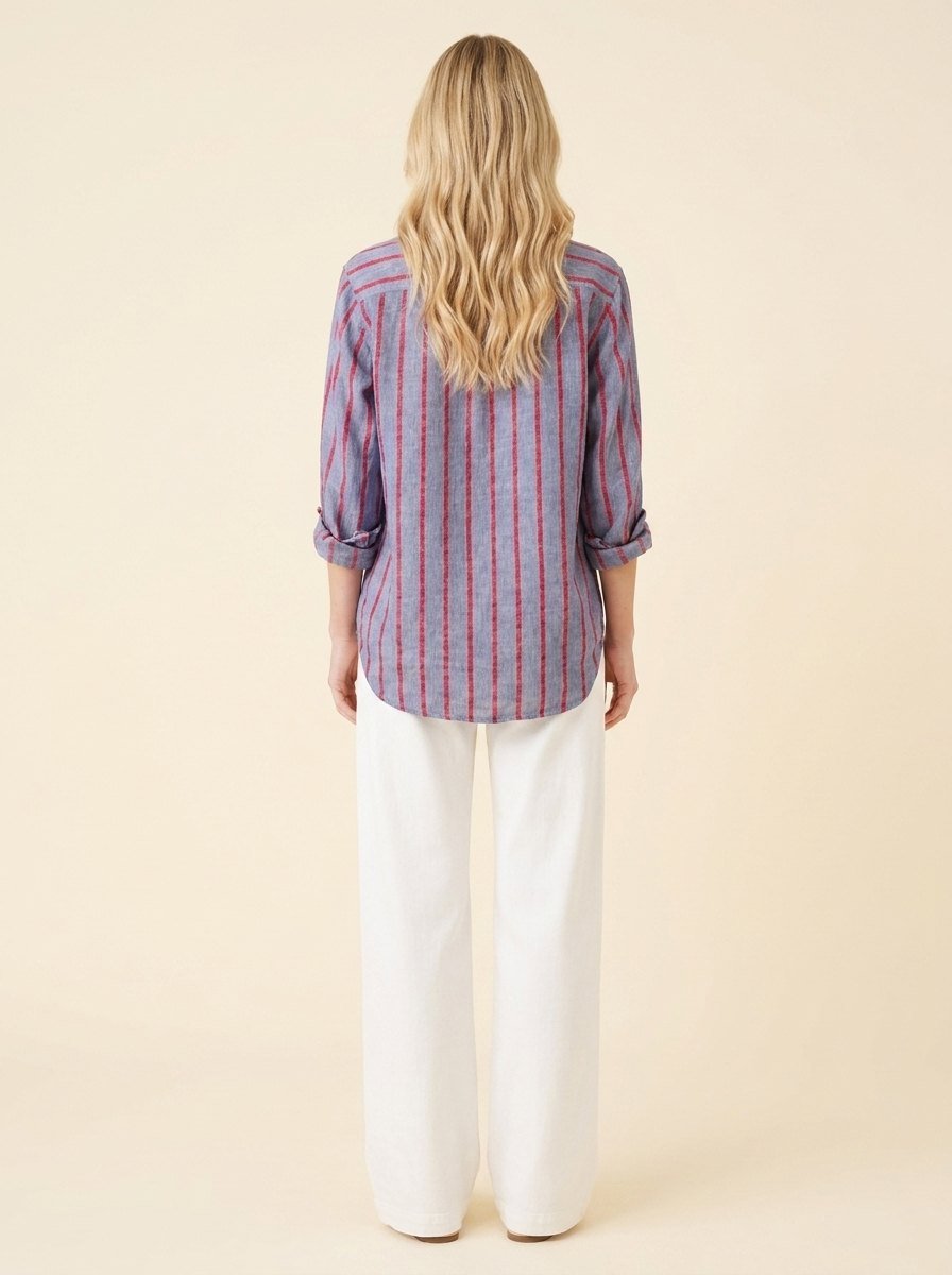 Eli | Women's Top Italian Linen, Relaxed Fit, Textured Stripe Design