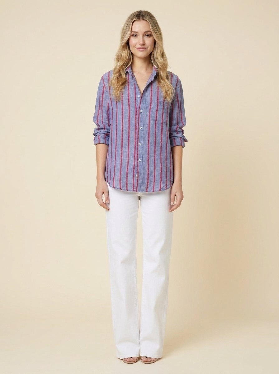 Eli | Women's Top Italian Linen, Relaxed Fit, Textured Stripe Design