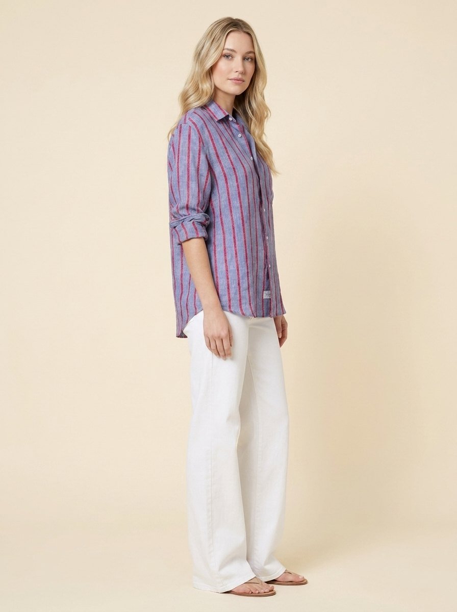 Eli | Women's Top Italian Linen, Relaxed Fit, Textured Stripe Design