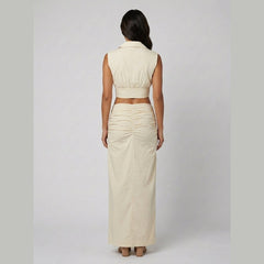 Elysia | Women's Co Ord Set Elegant Two Piece Maxi Skirt and Crop Top with Ruffles